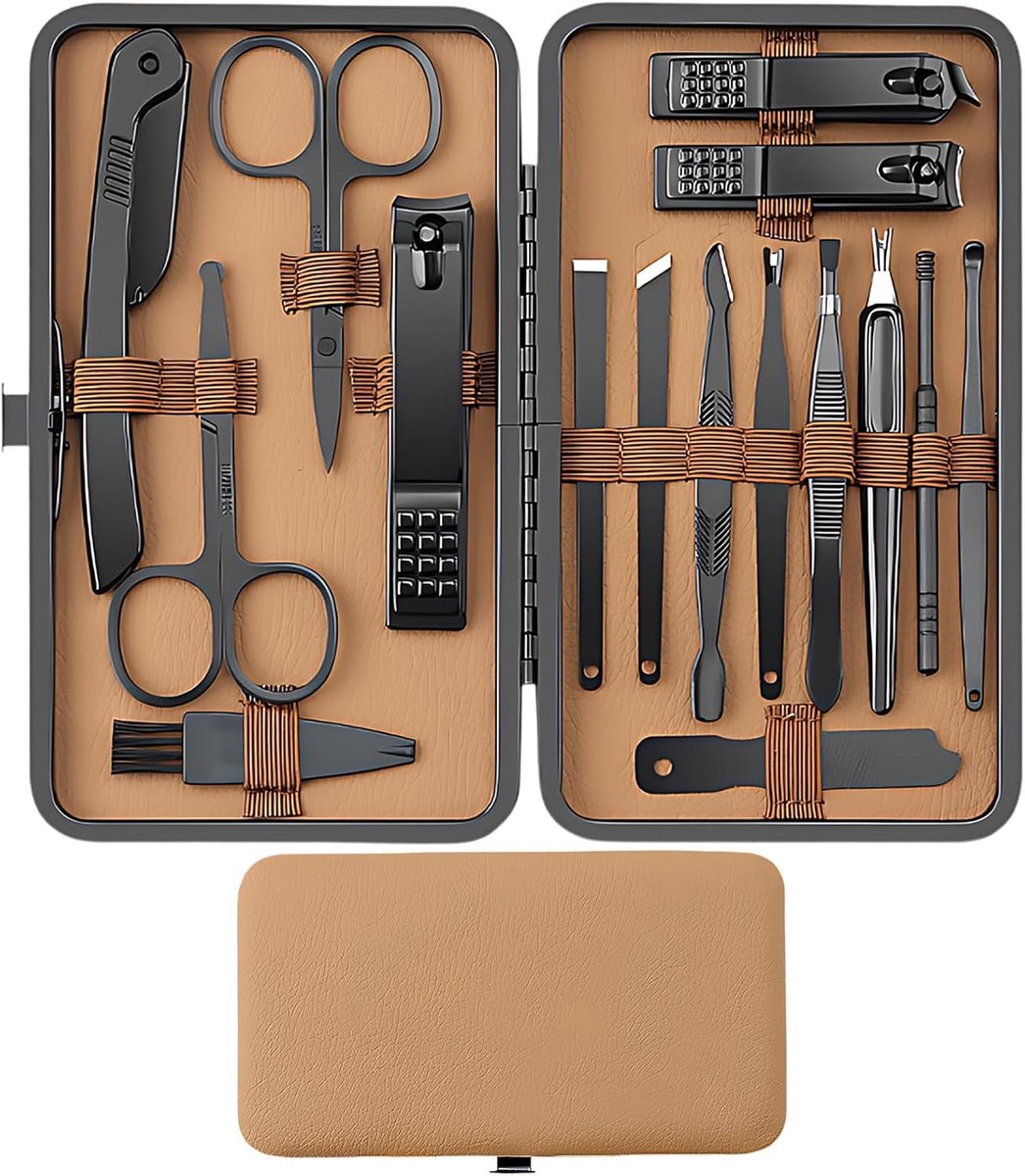 SnelShoppen - 16-delige Nagelknipper Set, Unisex RVS Professionele Kwaliteit Manicure Set, Ideaal voor Thuis en Reizen, Zwart