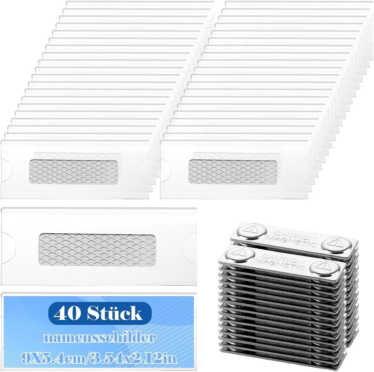 40 Stuks Magnetische Naamlabels, 7.5x3cm, Acryl Naamkaartjes met 3-Punts Magneet, Transparante ID Houder voor Kantoor en Conferenties
