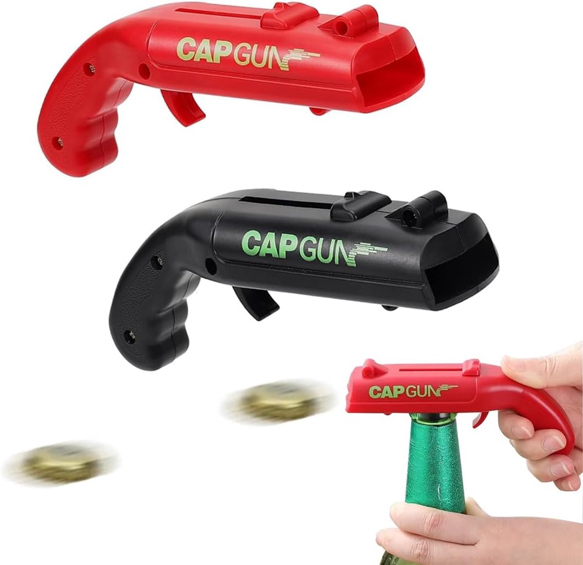 SnelShoppen - 2 x Bottle Opener - Grappige Flesopener in Pistoolvorm - Bierflesopener voor Feest, Bar, Thuisgebruik, Interactief, Perfect voor Drankje
