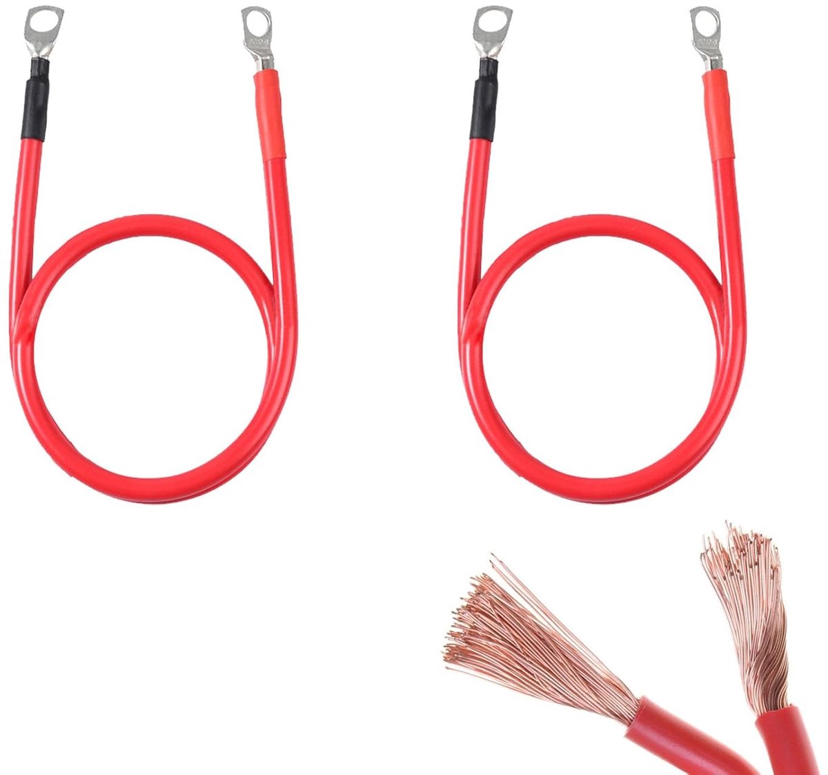 SnelShoppen - Pack van 2 40 cm Accukabels voor Auto, Motor, Motorhome, Boot - Pure Koper 10 mm² - Hoge Ampère, Veilig en Betrouwbaar
