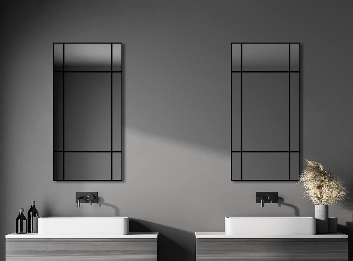 SnelShoppen - Decoratieve Wandspiegel 60 x 120 cm - Badkamerspiegel met Modern Design - Aluminium Frame - Zwart - Ideaal voor Woonkamers, Badkamers en