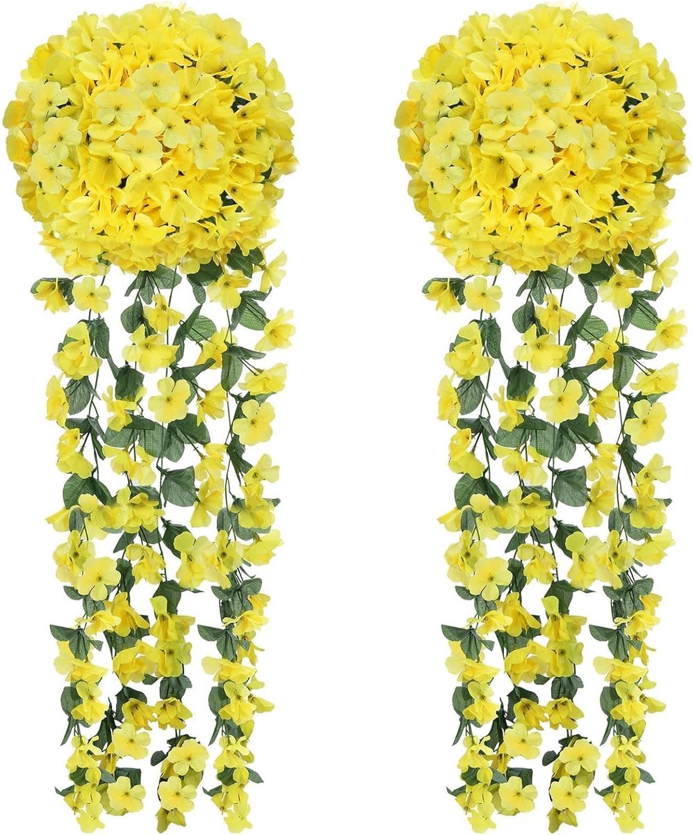 SnelShoppen - Set van 2 Gele-Paarse Kunstbloemen 85 cm - Realistische Kunstplanten voor Woonkamer, Slaapkamer, Tuin & Feestdecoratie