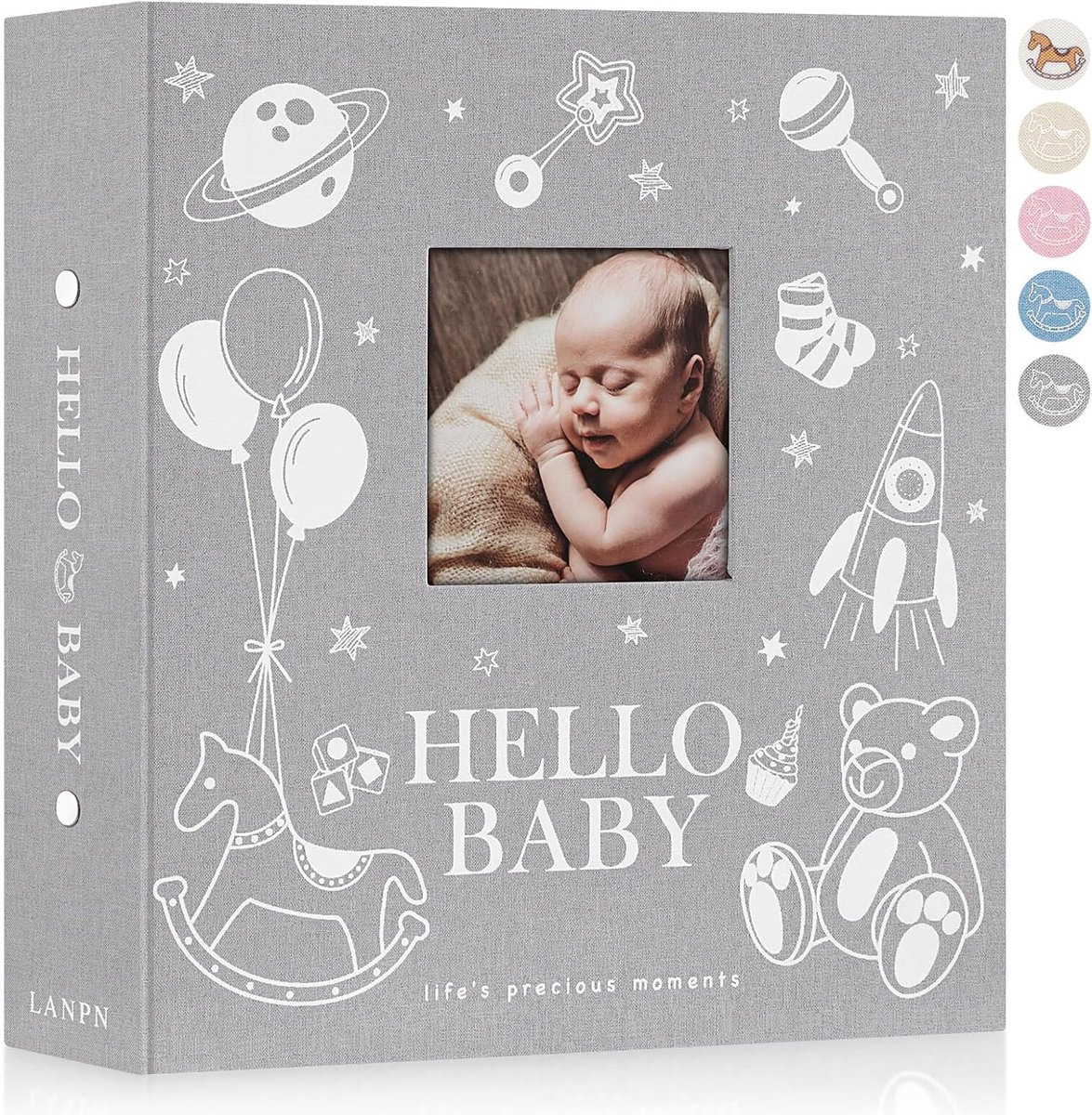 SnelShoppen - Baby Foto Album 10x15 - 600 Pockets - Grote Capaciteit - Linnen Cover - Voor Nieuwe Foto's van Je Kleintje - Grijs - Perfect voor Babysh