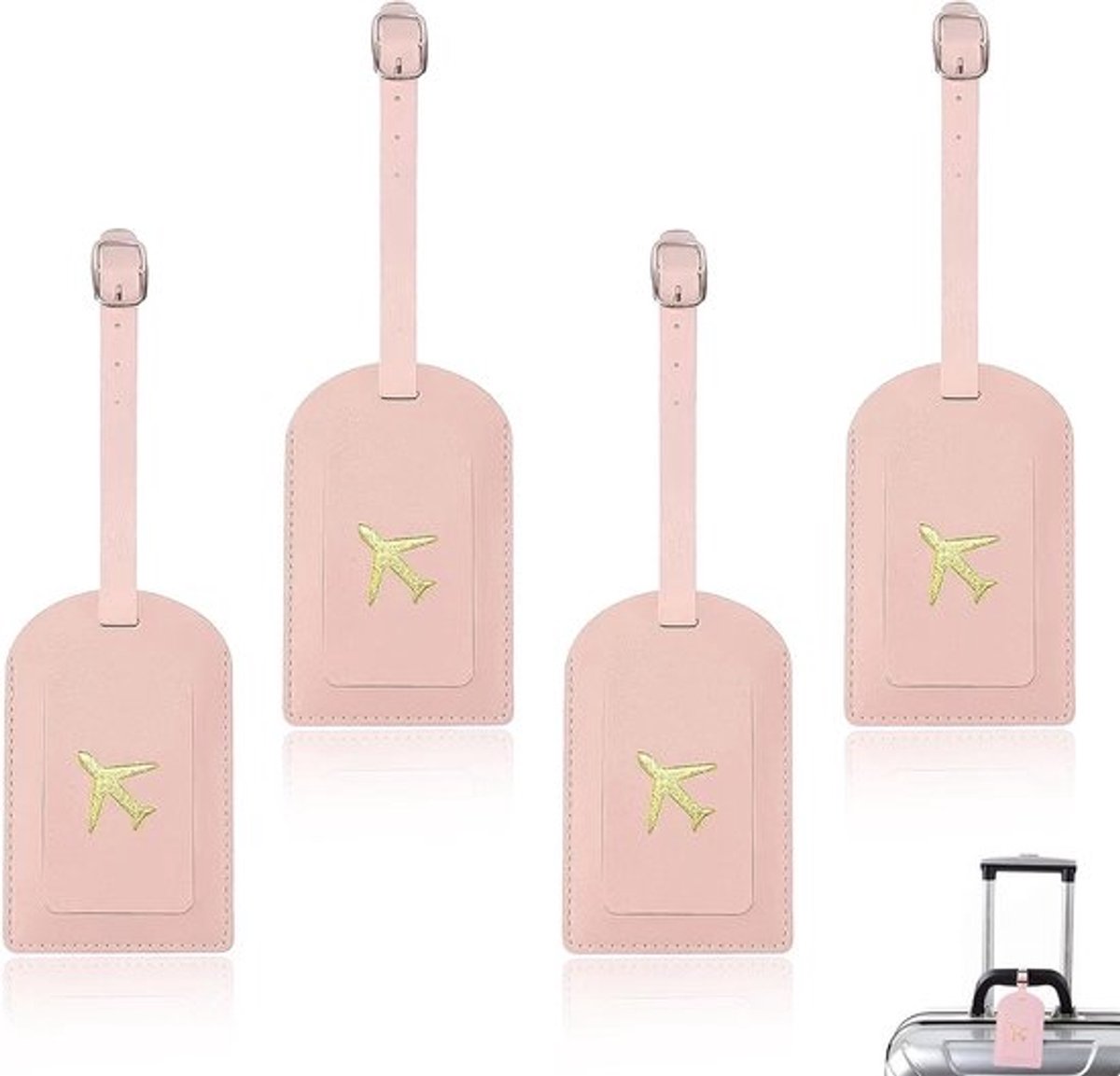 Kunstleer kofferhangers, 4 stuks, adreslabel naamplaatje, voorkom verlies