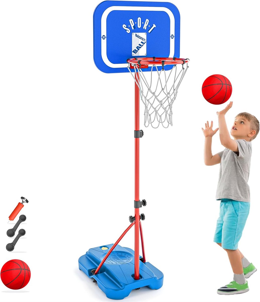 SnelShoppen - Basketball Basket met Verstelbare Stand 110-190 cm, Hoogte Instelbaar, Buiten en Binnen Speelgoed voor Kinderen, Duurzaam Staal