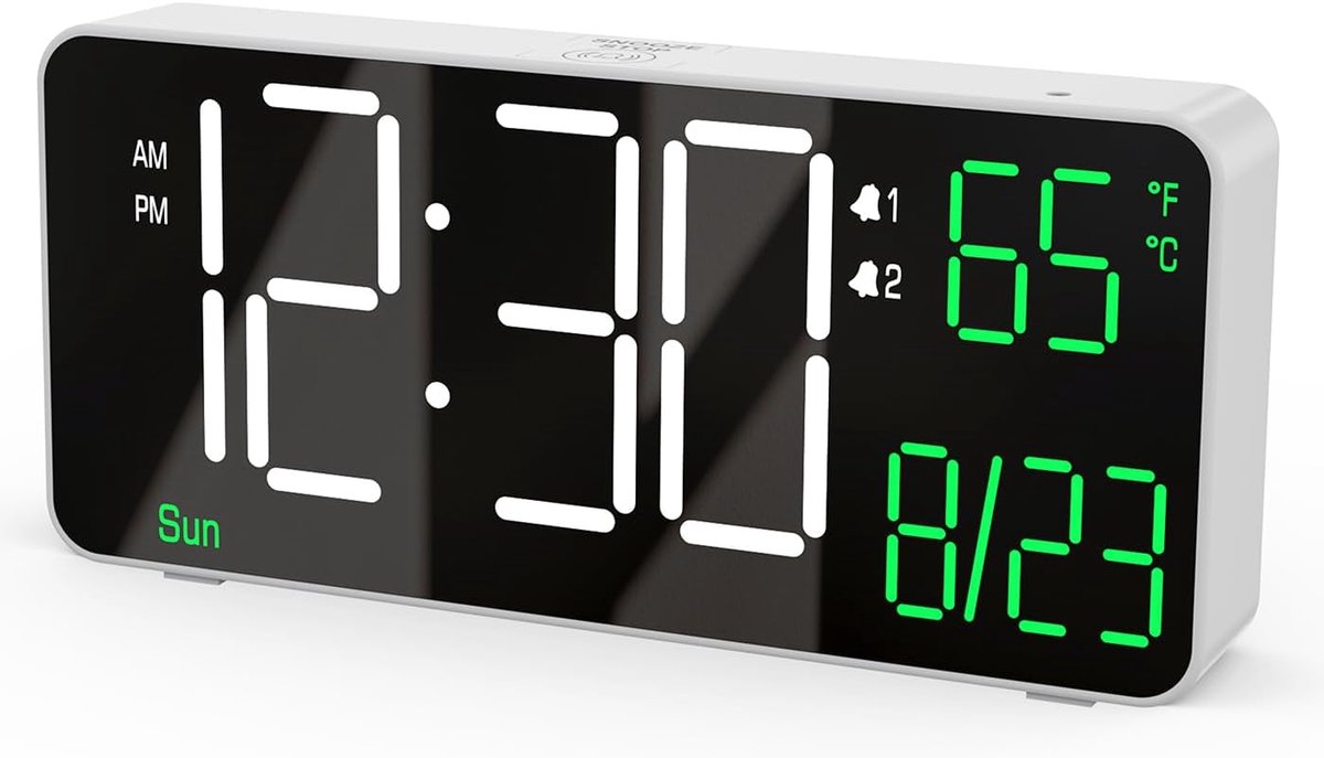 SnelShoppen - Digitale Alarmklok 6.7 inch LED voor Slaapkamer - Automatische Dimmfunctie, Datum, Weekdag, Temperatuur - Modern Tafelklok voor Woonkame