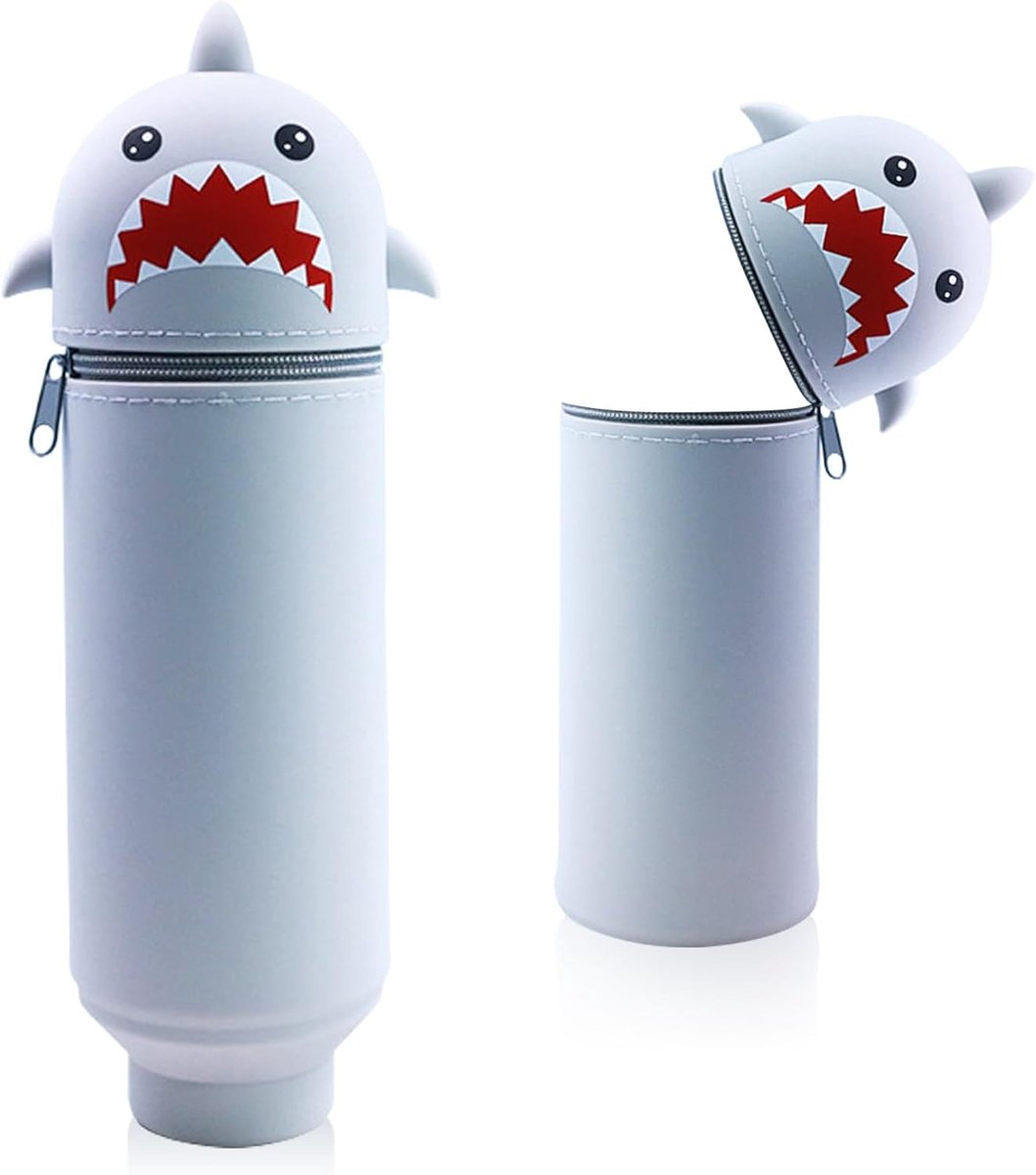 SnelShoppen - Kawaii 2-in-1 schoolmapje en etui voor school, schattige pennenetui van zachte siliconen, grijs, ideaal voor meisjes en jongens, schoolb