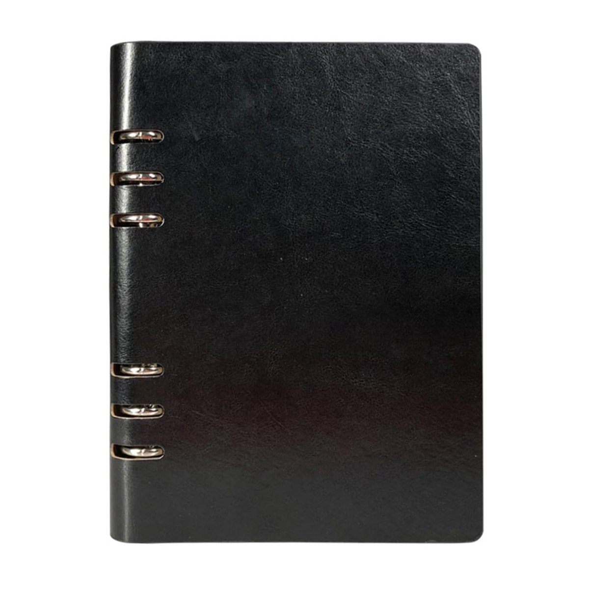 SnelShoppen - Vintage Leren Ringband Notitieboek A5 (17 x 23 cm) - Herbruikbaar Notitieboek met RVS Snede, 100 Pagina's, Waterdicht, Zwart met Beige I