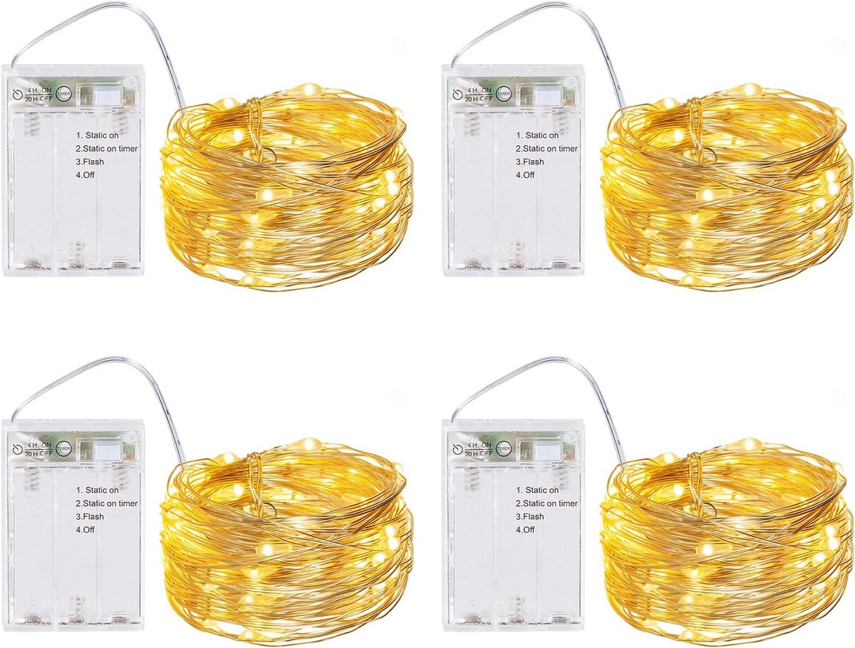 SnelShoppen - 50 Micro LED Fairy Lights - Batterij Aangedreven, 3 Verlichtingsprogramma's met Timer, Zilver Draad, Perfect voor Feest, Kerst, Hallowee
