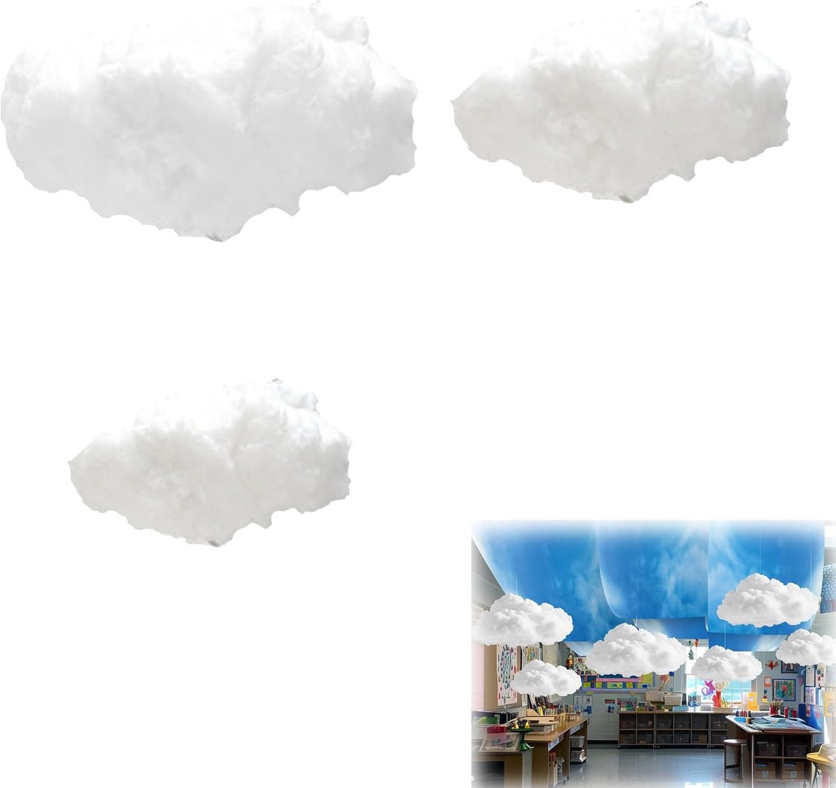 SnelShoppen - 3-delige Set Decoratieve Katoenen Wolken | Flexibele Hangende Wolken voor DIY Kamerdecoratie, Feestdecoratie, Kinderen, Verschillende Gr