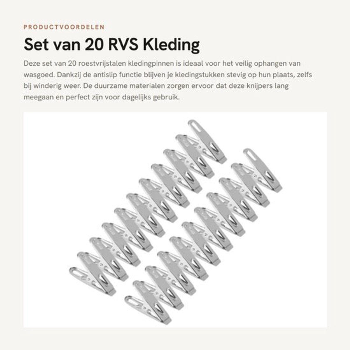 Kledingpinnen 20 stuks - Roestvrij Staal - Antislip - Duurzaam - Winddicht - Klemcapaciteit - Wasknijpers