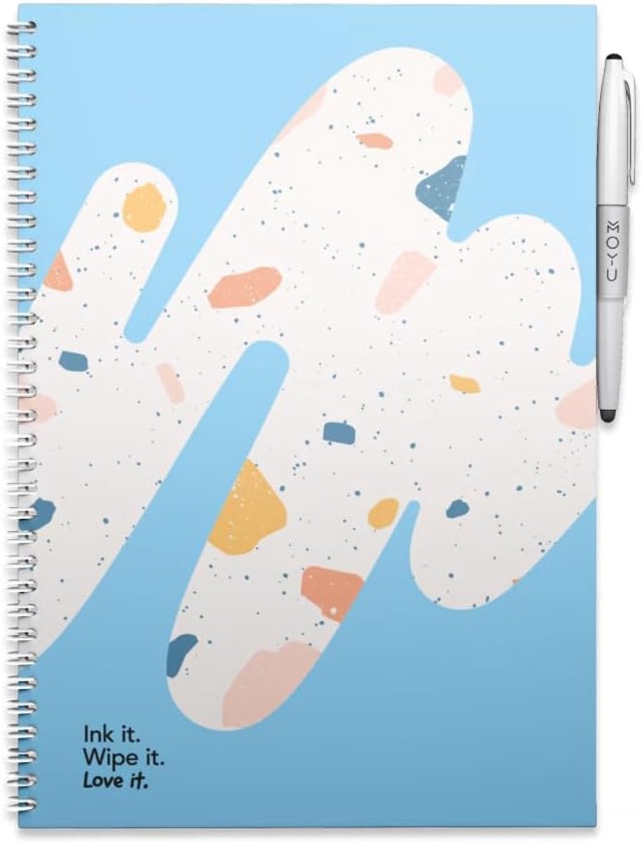 SnelShoppen - Erasable Notebook A4 - Rocky Ice - Hardcover - Tot 500x herschrijfbaar - Inclusief uitwisbare pen, penhouder en wisdoek