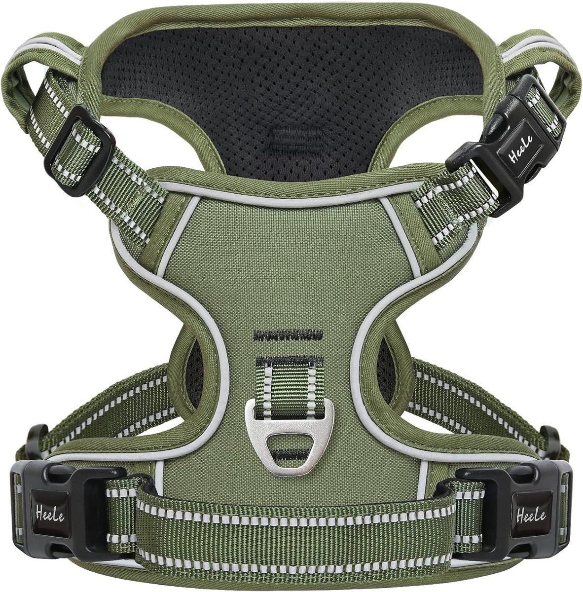 SnelShoppen - Hondenharnas, No Pull, Verstelbaar en Reflecterend, Zacht Gevoerd, Maat S, Army Green, Ideaal voor Wandelen en Training
