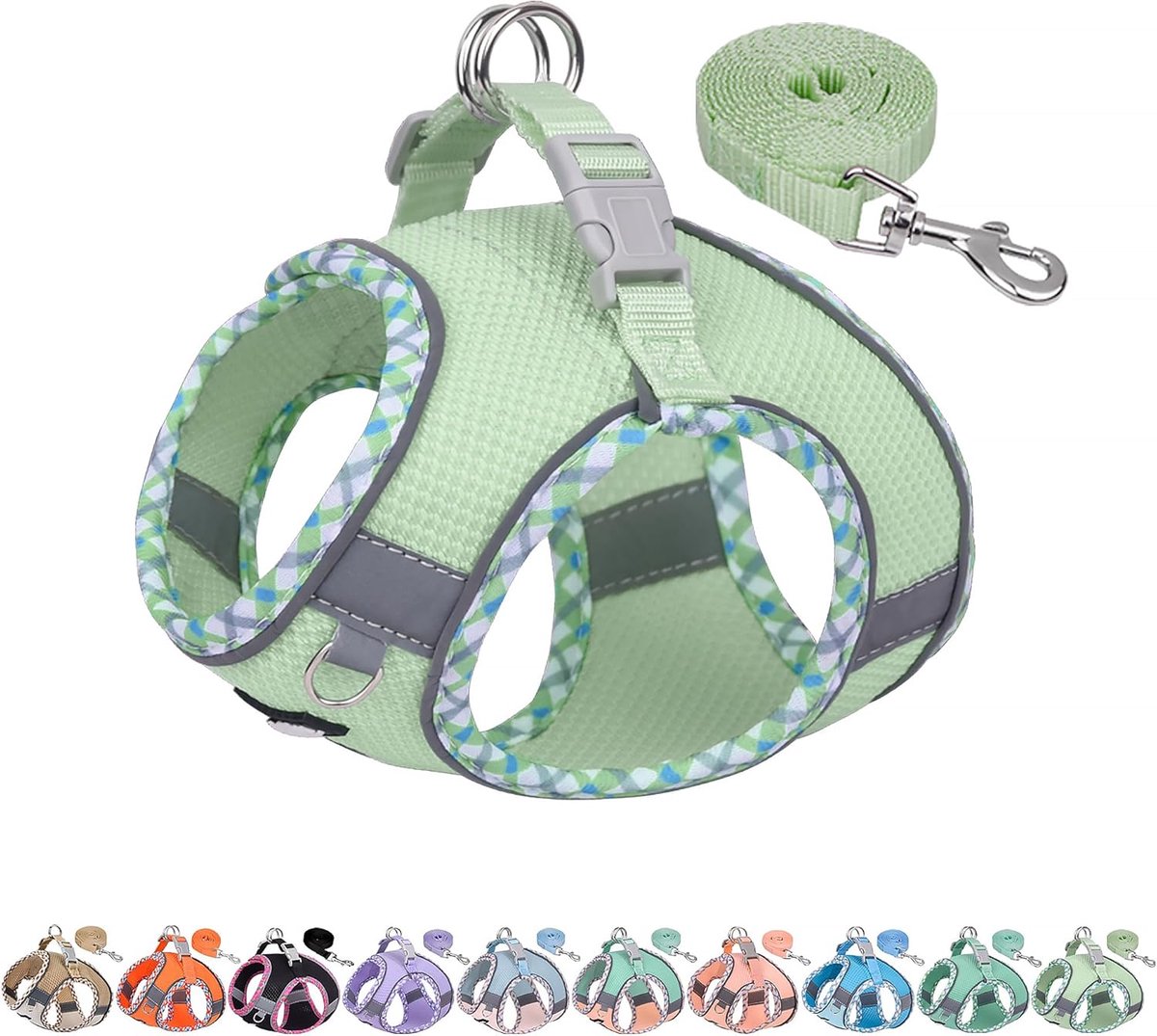 SnelShoppen - Duurzame Hondenharnas en Lijn Set voor Wandelen - Reflecterende Strepen, Zacht en Ademend - Perfect voor Extra Kleine Honden en Katten