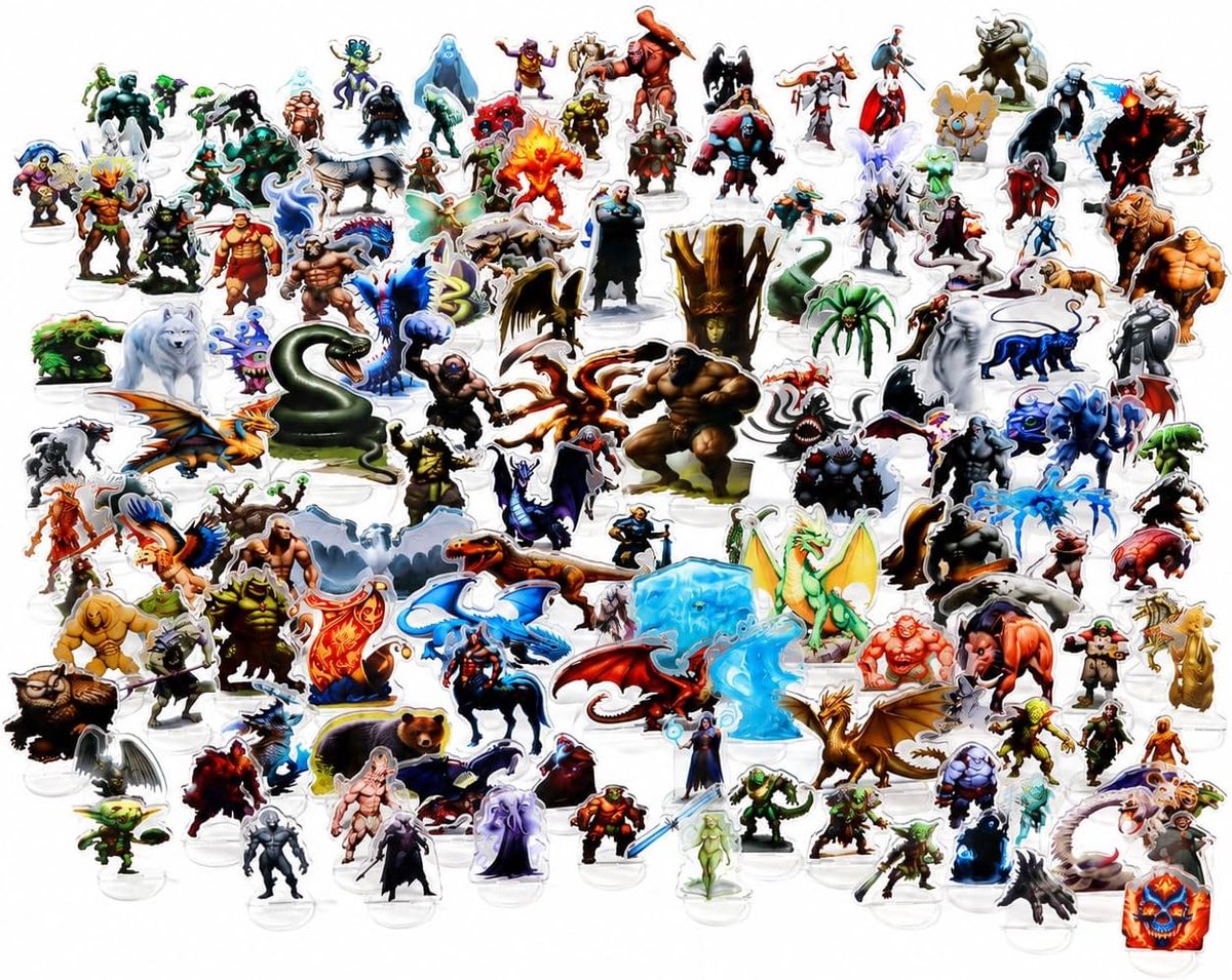 SnelShoppen - DND Miniatures Dungeons and Dragons Starter Set 170 Fantasy Art Minis voor D&D 5E en Pathfinder - Flat Plastic Figuren voor TTRPG Tablet