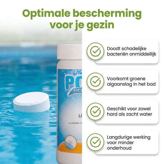 Pool Power Mini Flacon Desinfectie- en Anti-algmiddel voor Zwembaden - 1 kg (Chloor tabletten 90% actief chloor)