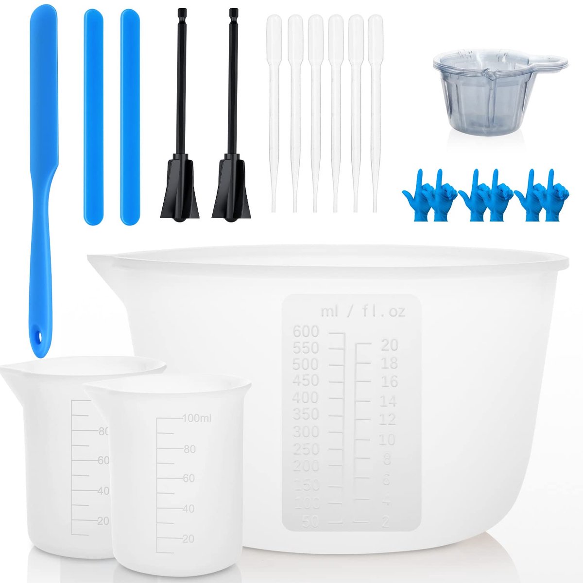 Dailygoods- Siliconen Bekers 600ml/100ml - Hars Mengbekers - Siliconen Spatel - Roerstokken - Doseerbeker - Gemakkelijk te Reinigen