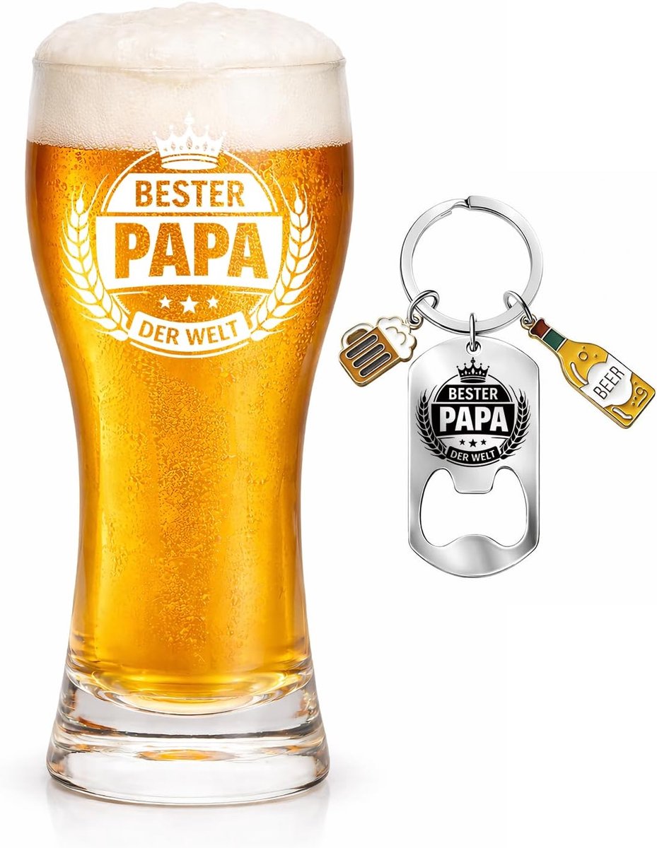 SnelShoppen - Dad Beer Glass 470 ml - Grappig Vaderdag Cadeau voor Papa - Perfect voor Verjaardag, Kerst, Mannen, Zoon en Dochter met Sleutelhanger