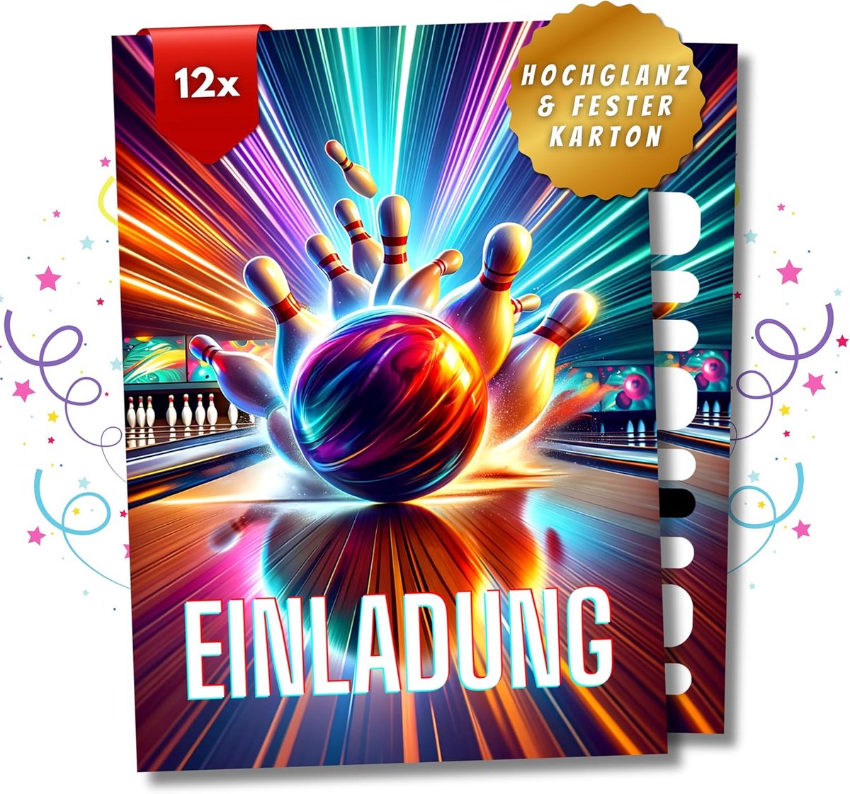 SnelShoppen - Bowling Verjaardagsuitnodigingen Kinderen voor Jongens, Set van 12, DIN A6 (10.5 cm x 14.8 cm), Feestuitnodigingen, Kinderfeestje, Bowle