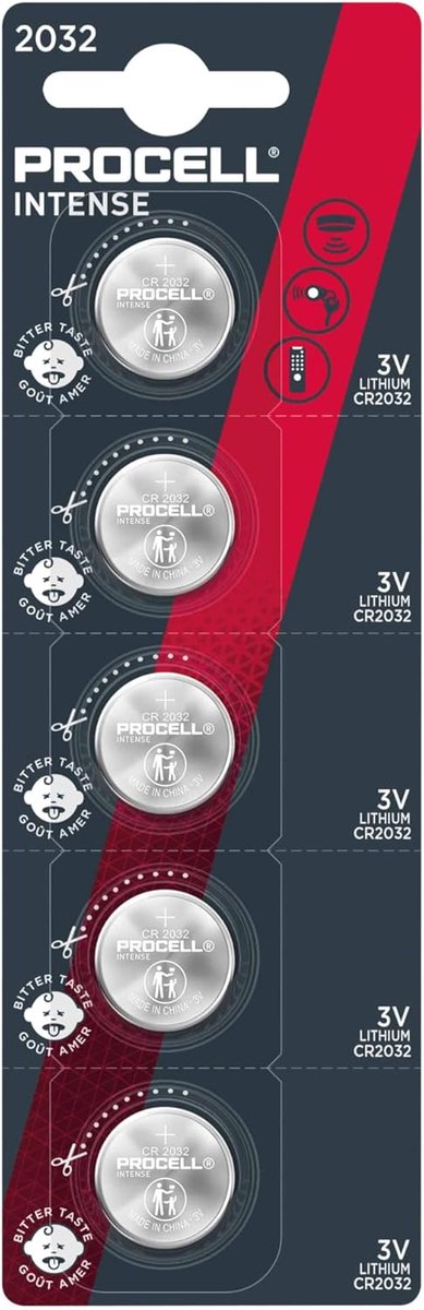 SnelShoppen - Lithium batterij CR2032 3V Intense 5-pack - Lange houdbaarheid, hoge temperatuur geschikt, ideaal voor industrieel en professioneel gebr