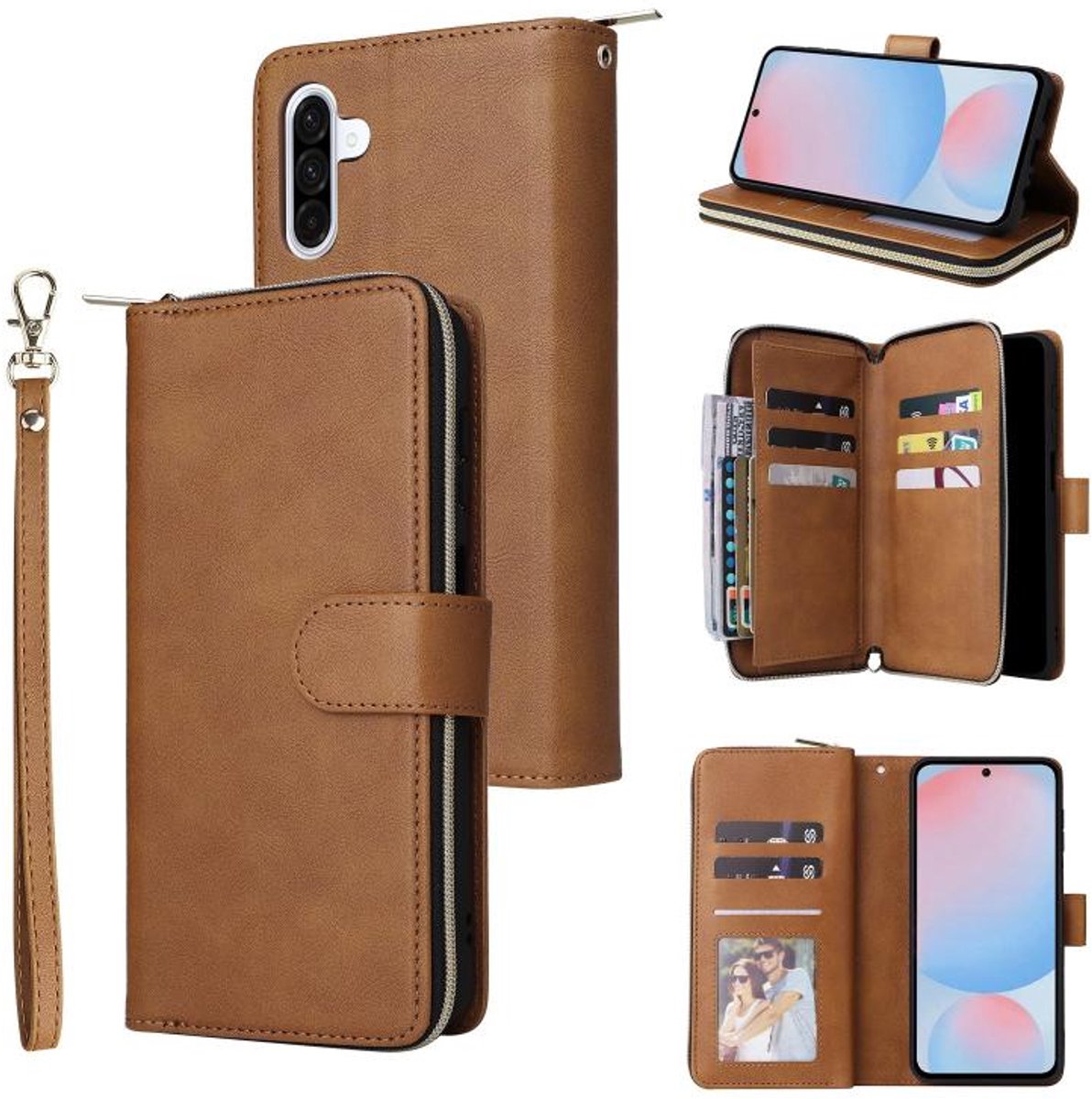Telefoonhoesje geschikt voor Samsung Galaxy A27 5G - Portemonnee met rits - book-case hoesje - ruimte voor 9 pasjes - bruin
