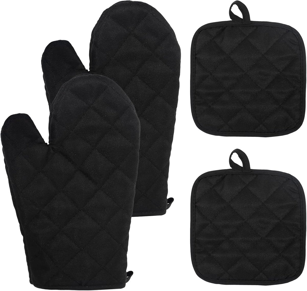 SnelShoppen - Set van 4 Hittebestendige Ovenhandschoenen en Pothouders, Niet-slip Koken, Bakken, Grillen, Duurzaam Katoen, Comfortabel, Keukenaccessoi