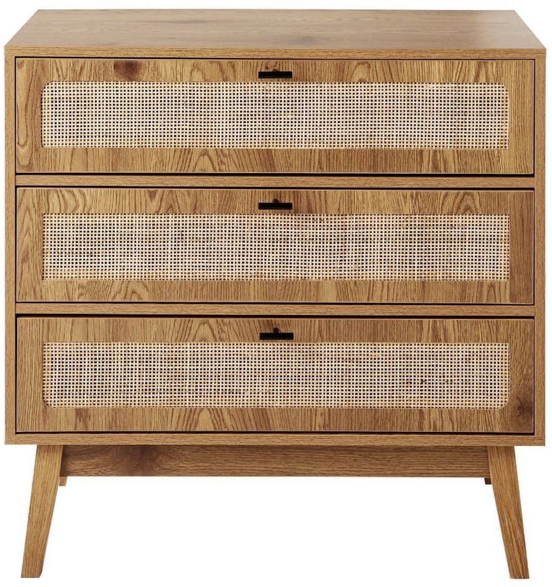 CaliCosy Commode met 3 lades, rotan fronten en houten poten, L80 cm - ALIA Houtlook