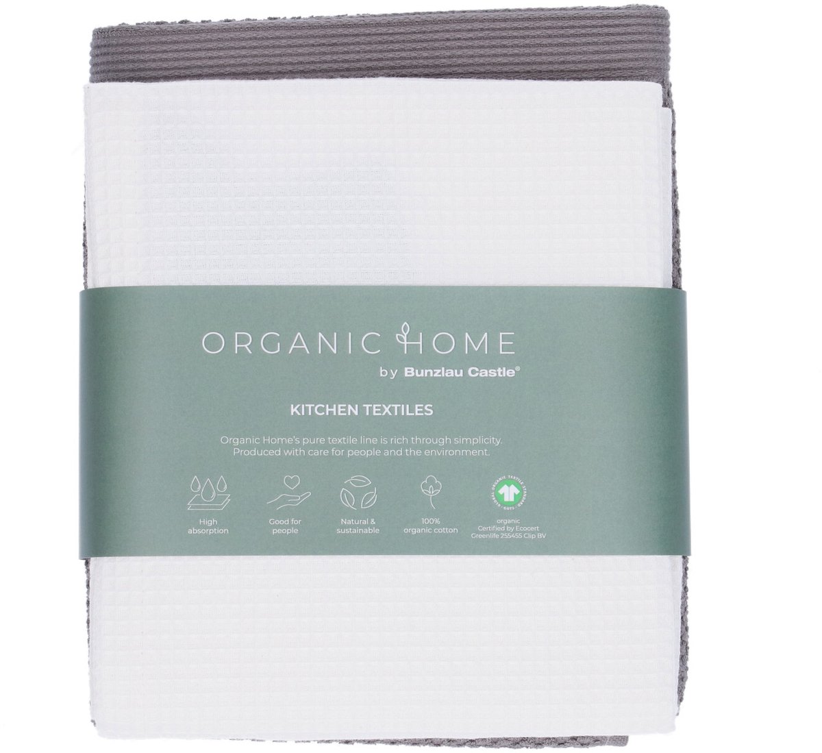 Organic Home luxe set keukentextiel - Theedoek Tundra White + Keukendoek Forest Taupe - keukentextiel - theedoeken - biologisch katoen