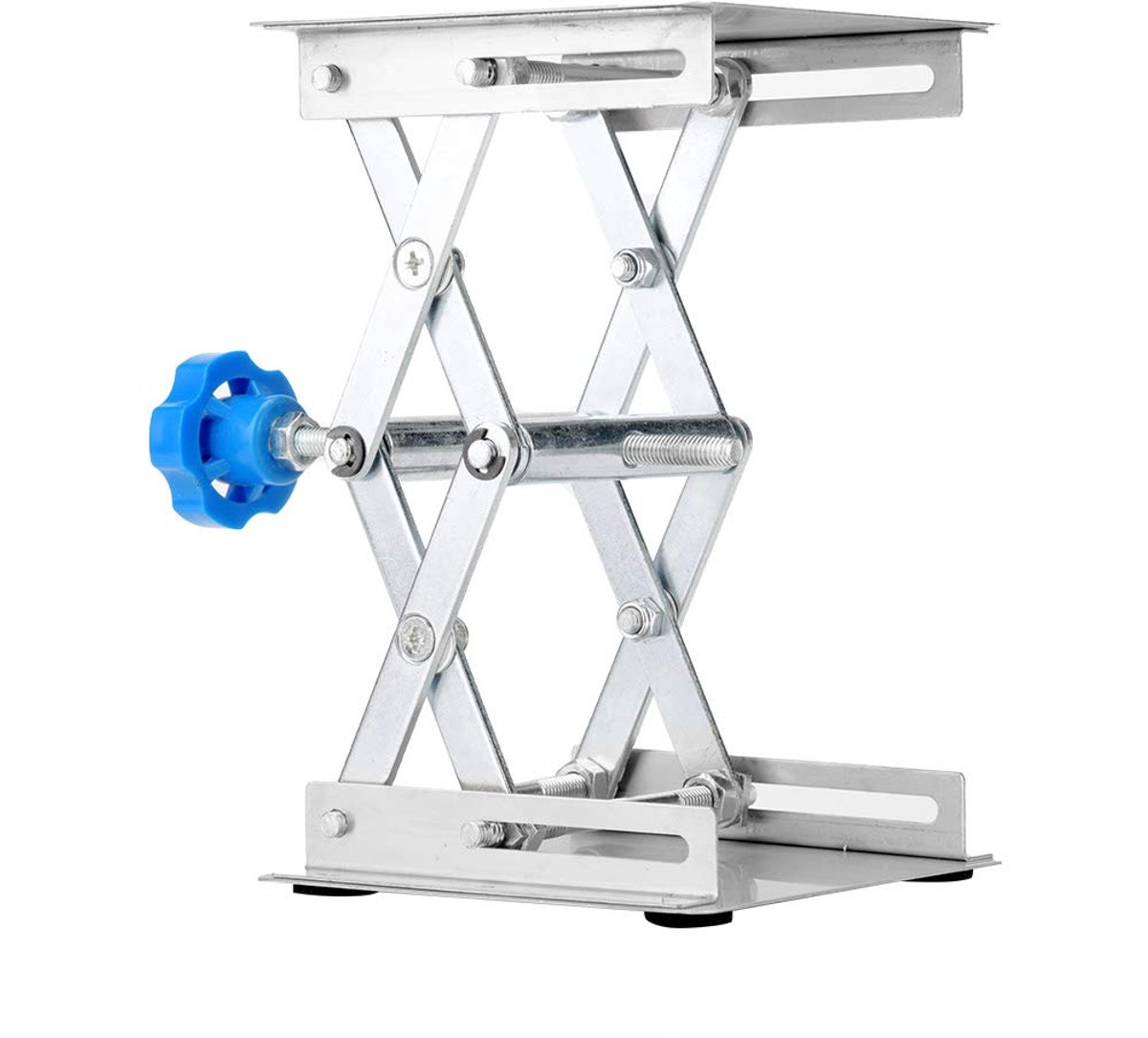 Hefplatform Schaarrek - Laboratorium Lift - Instrumenten Verstellen - Roestvrij Staal - 100x100x160 Mm - Blauw Handvat