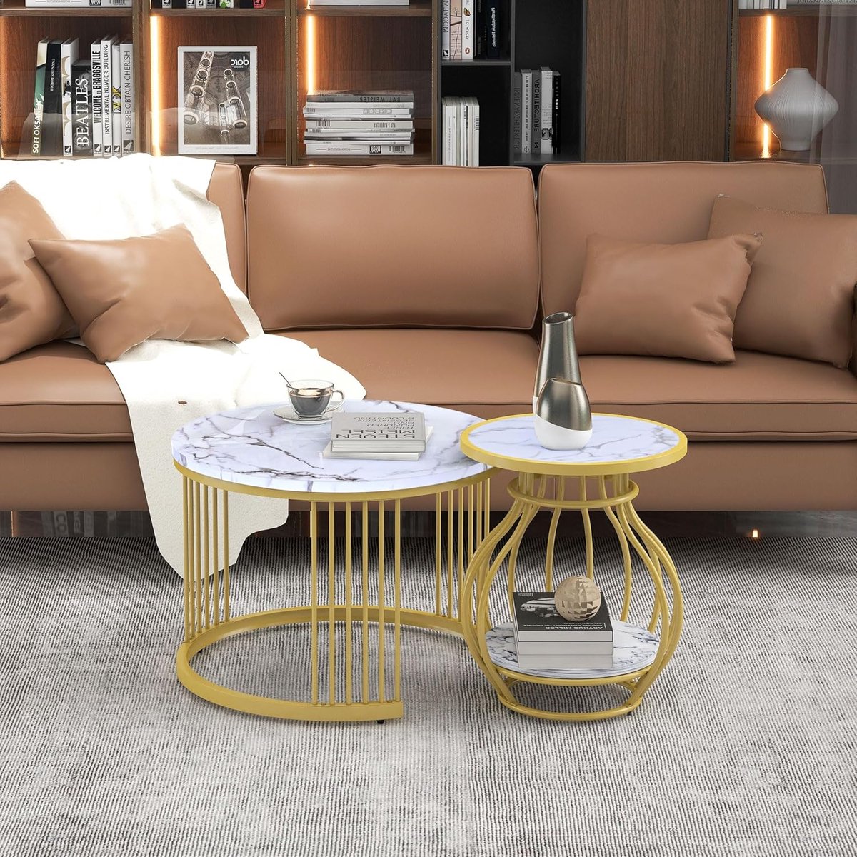Salontafel set - Ronde tafels - Woonkamer inrichten - Inclusief 2 tafels - 70cm breed - Wi