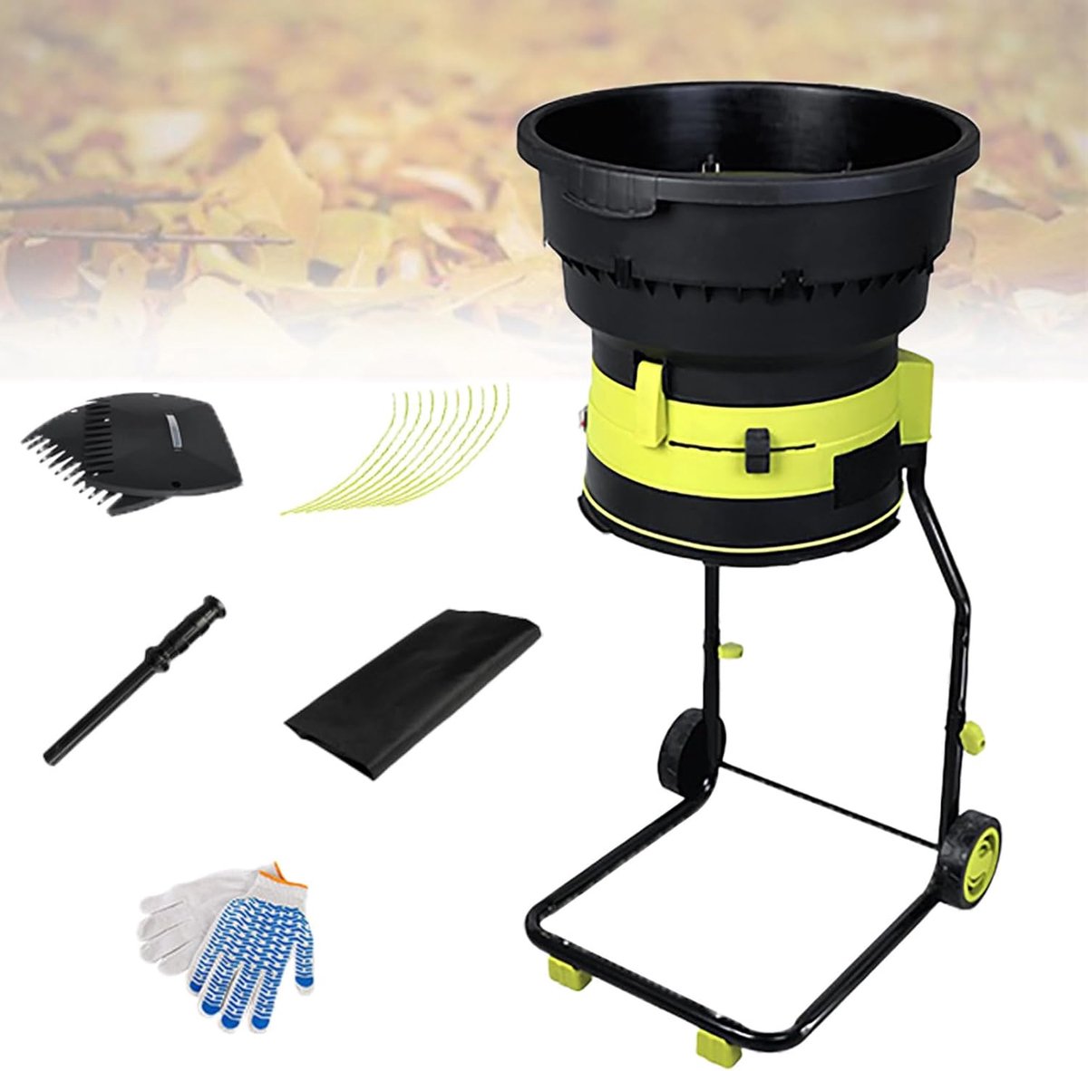 Tuinbladbreker Met Wielen - Elektrische Hakselaar - Tuin Opruimen - Bladeless Technologie - 54cm Trechter - Zwart