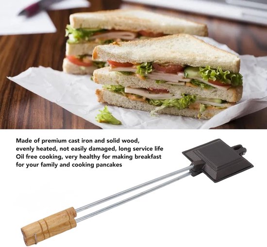 Sandwich Bakvorm - Boterham Pan - Ontbijt Maken - Gietijzeren Kwaliteit - 53x11 cm - Zwart — afbeelding 3
