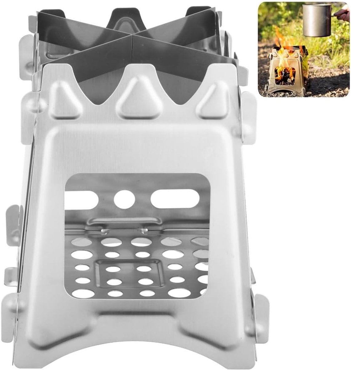 Compacte Houtkachel - Outdoor Fornuis - Kamperen en Wandelen - Efficiënte Luchtcirculatie - 16 x 13.5 x 9.4 cm - Zilver