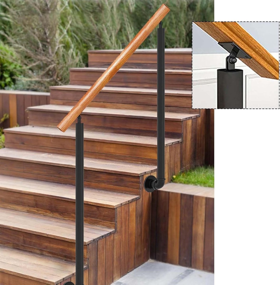 Houten Buitenleuning - Traphek - Veilige Trappen - Hoek Verstelbaar - 80cm - Houtkleur