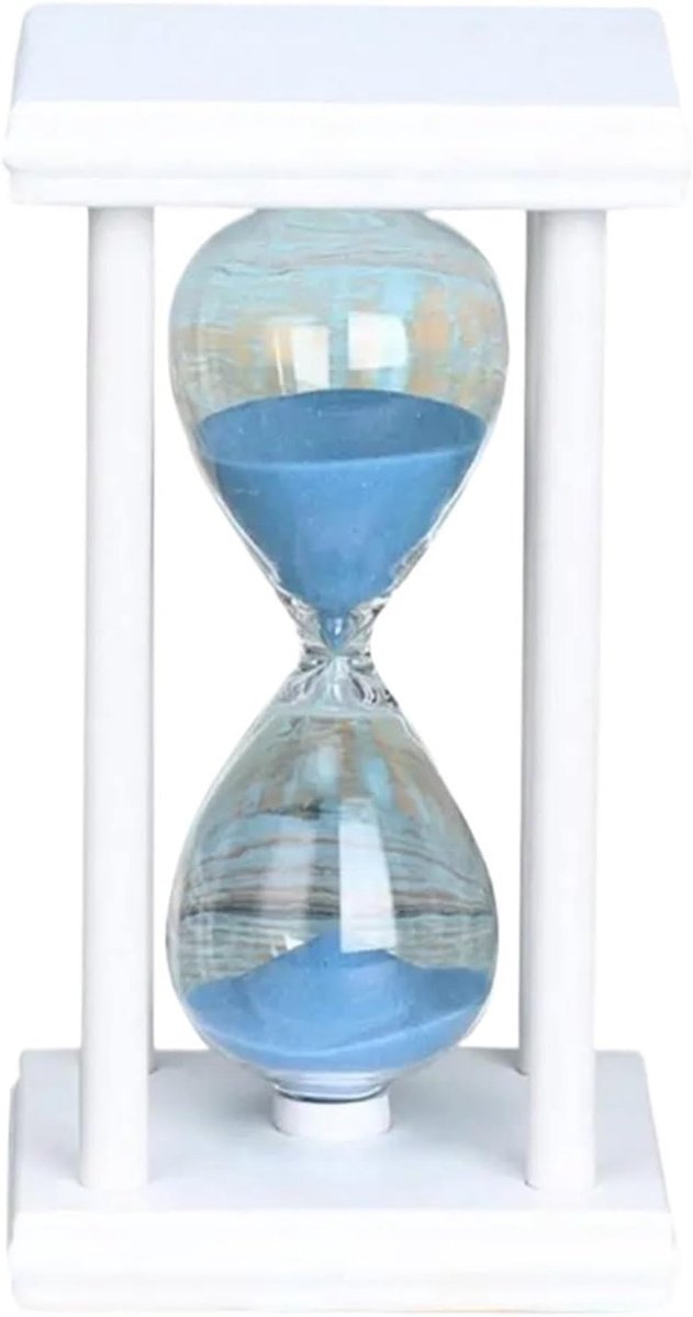 Zandloper Timer - Zandklok Decoratie - Klassiek Tijdbeheer - Stabiele Houten Basis - 45 Minuten - Wit Blauw