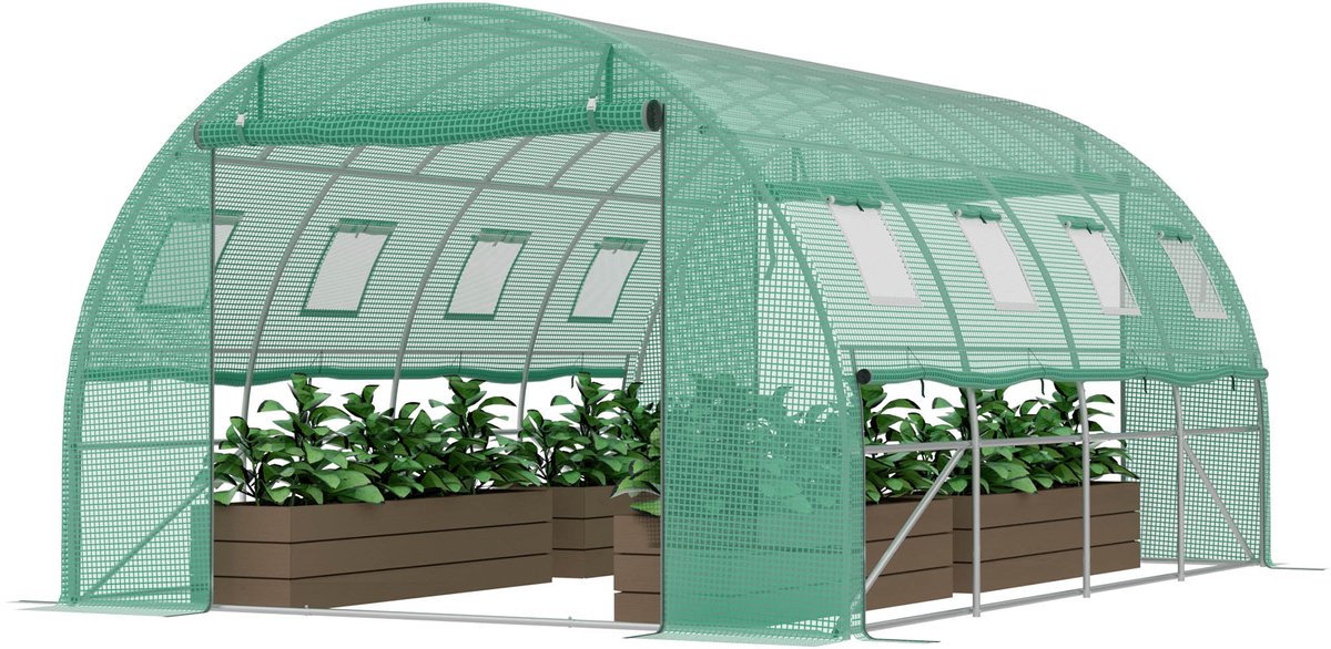 ACXIN Foliekas Tuinkas Groot - 4x3x2m - Folietunnel met 2 Deuren 8 Ramen Insectennet - Verzinkt Stalen Frame - PE Folie - Grondankers en Touwen - Tuin Moestuin Kas