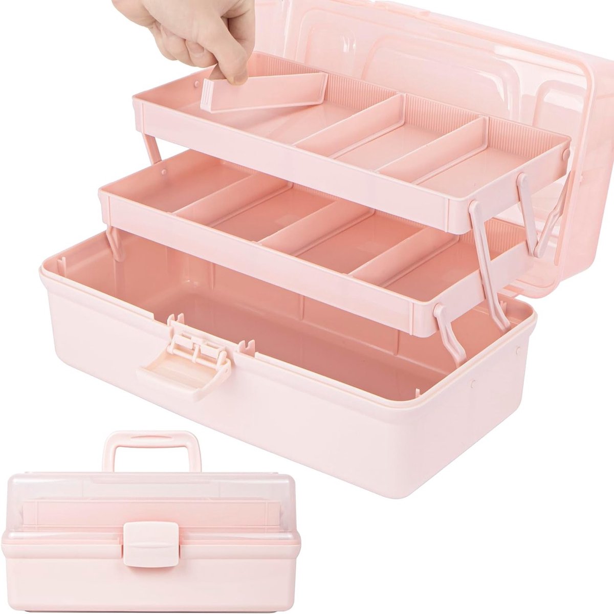 14 inch 3-laagse multifunctionele opbergdoos voor knutselspullen, gereedschap en medicijnen - Organizer voor haaraccessoires en naaibenodigdheden met 2 trays (Roze)