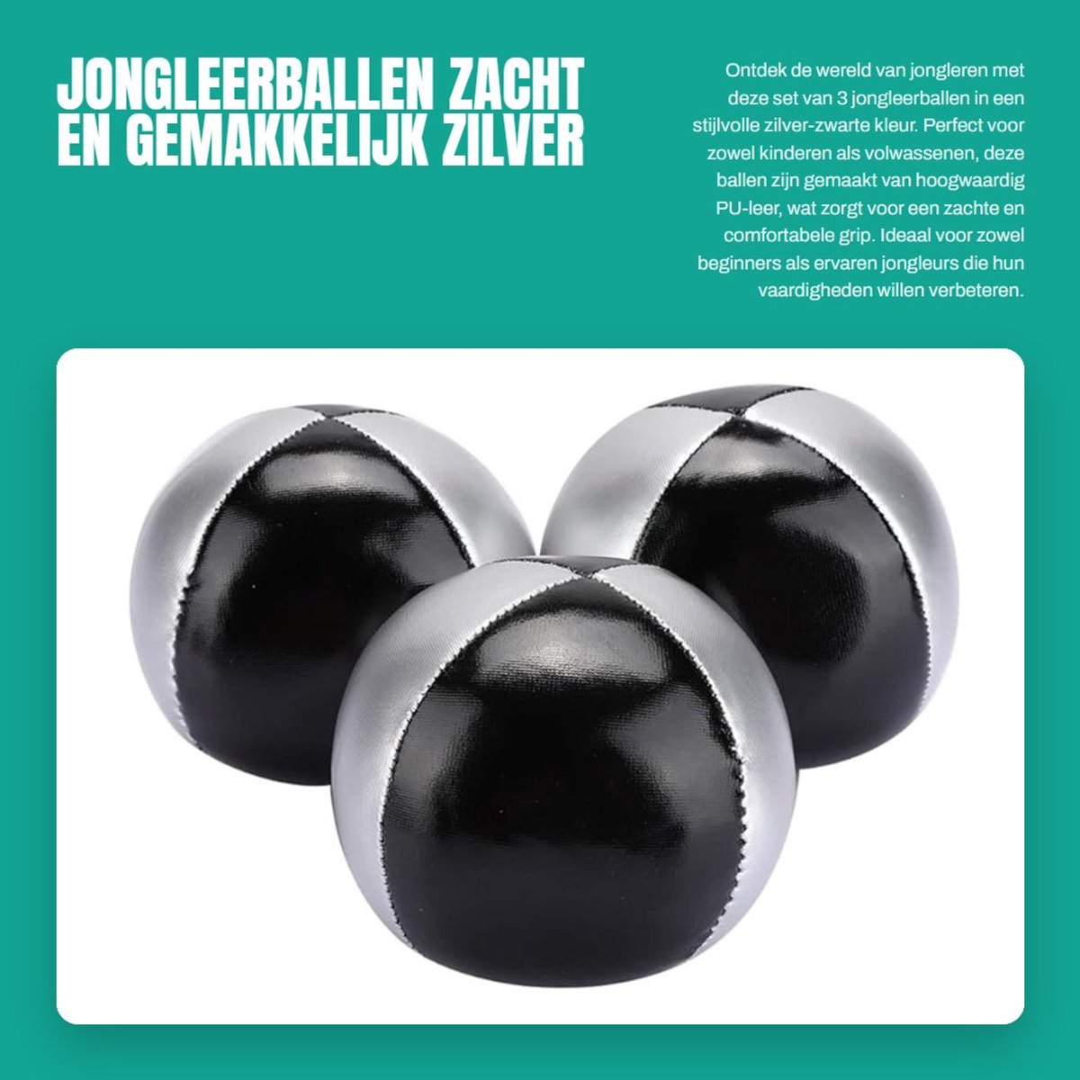 Dailygoods- Jongleerballen Set van 3 - Zacht PU-leer - Voor kinderen/volwassenen - Diameter 6,3 cm - Lichtgewicht 120 g - Comfortabele grip - Jongerballen