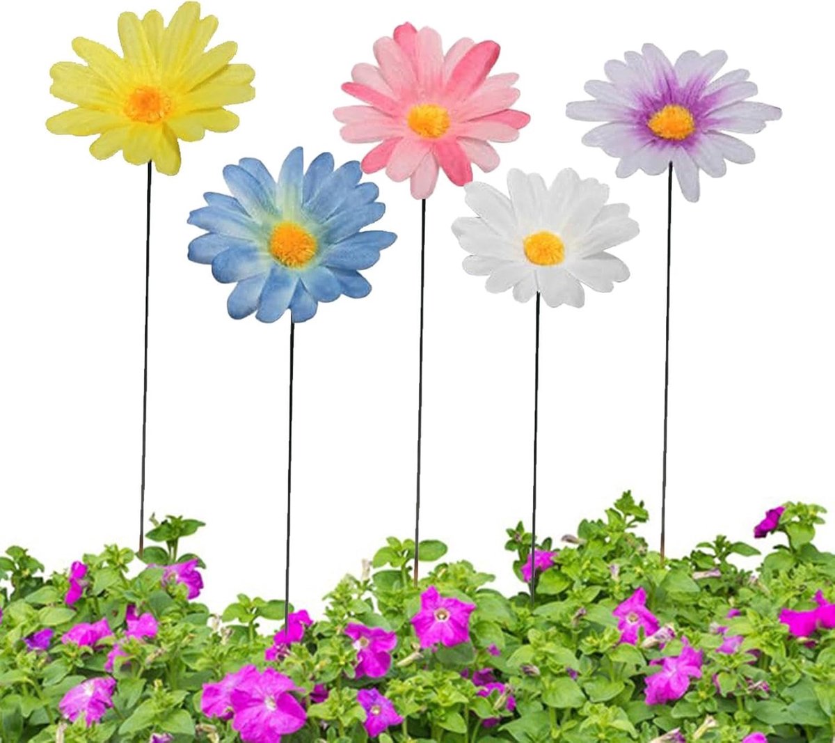 Bloementuin Ornamenten - Decoratieve Stokken - Tuin Verfraaien - Weerbestendig Metaal - 5 Stuks - Geel