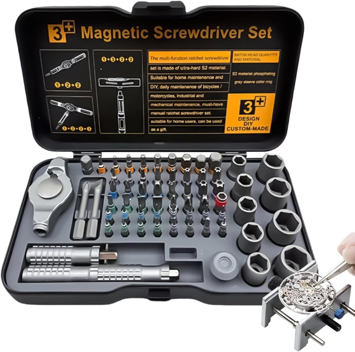 Schroevendraaierset - T-handgreep tool - Precisiewerk - 66-delige ratel - Compact formaat - Grijs