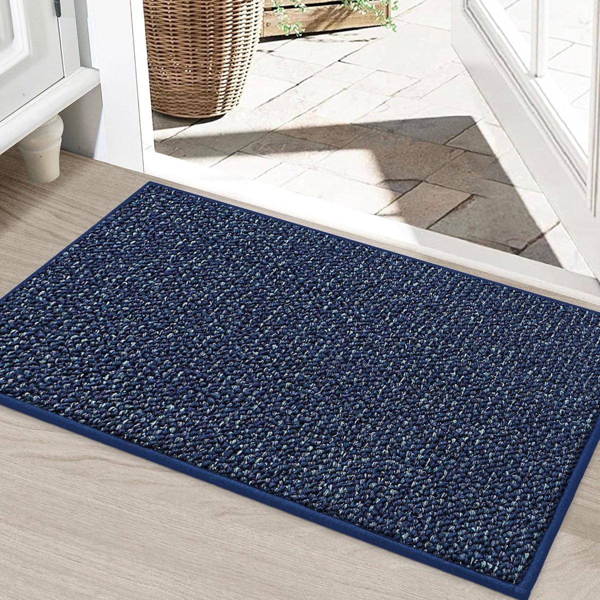 Famanu Vuiltrap deurmat 60 x 90 cm, machinewasbaar en antislip, ideaal voor ingangen, hallen en woonkamers, blauwe kleur