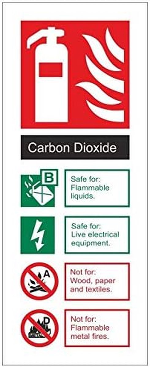 Veiligheidsbord CO2 - Brandblusser teken - Veiligheid Aangeven - Zelfklevende achterkant - 80x200mm - Zwart