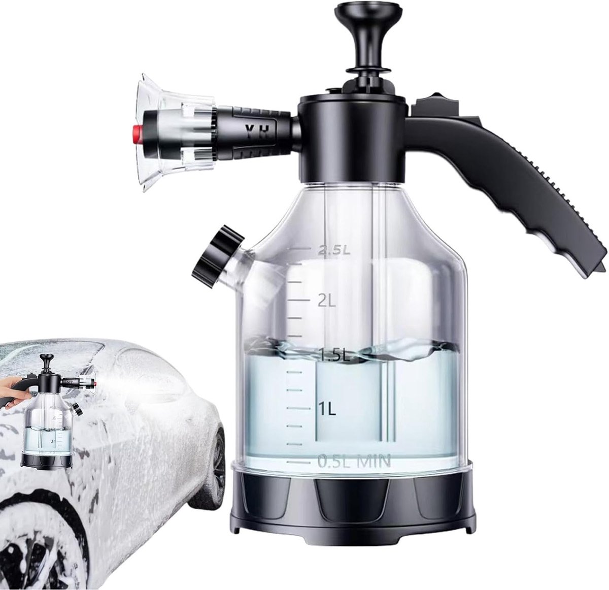 Schaumsprühgerät - Drucksprühgerät Pumpsprühflasche - Auto Reinigen - Ergonomischer Griff - 335 x 16 cm - Transparant