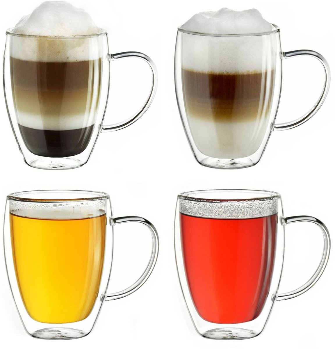 Creano dubbelwandig thermoglas met oor 400ml, groot dubbelwandig glas van borosilicaatglas, koffieglazen, theeglazen, latteglazen set van 4
