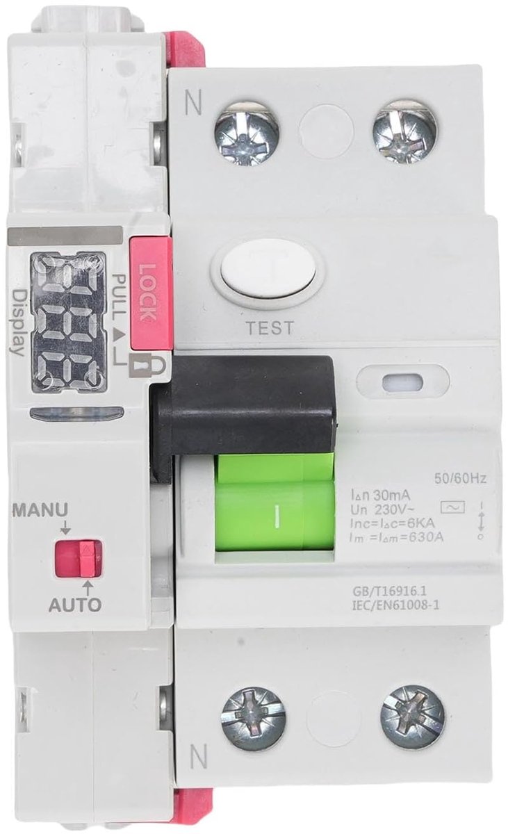 Aardlekschakelaar - Stroomonderbreker - Energie Beveiliging - Dubbel Vergrendelingsmechanisme - 40A - Grijs