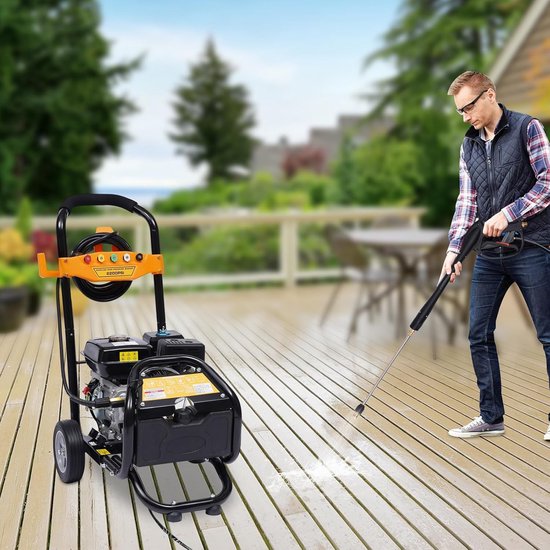Hogedrukreiniger Benzine - Krachtige Reiniger - Terras Steen Reinigen - 75 pk Motor - 2600 PSI - Zwart Geel — afbeelding 5