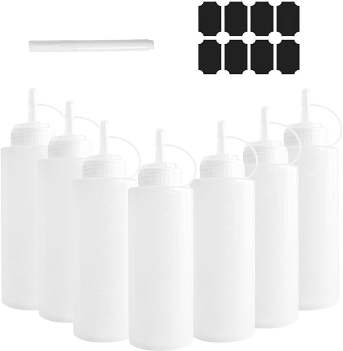 Verte Squeeze Bottle - Knijpfles - Kruiden- en Sausflessen - Plastic Knijpfles - Doseerfles - Spuitfles - Oliedispenser - 7 Stuks - 360 ml/12 oz