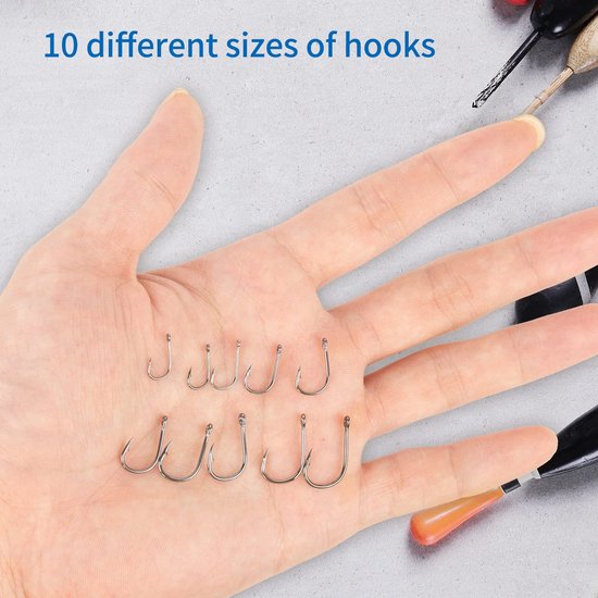 Dailygoods - FRUHLING 500 stuks koolstofstalen vishaken met weerhaken, jigvishaken, vishaken met oog voor zoetwatervissen, zeevissen, 10 maten van Dailygoods — afbeelding 4