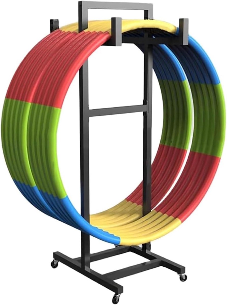 Hoelahoep Houder - Springtouwrek - Sportuitrusting Opbergen - Met Wielen - 100cm Hoog - Zwart
