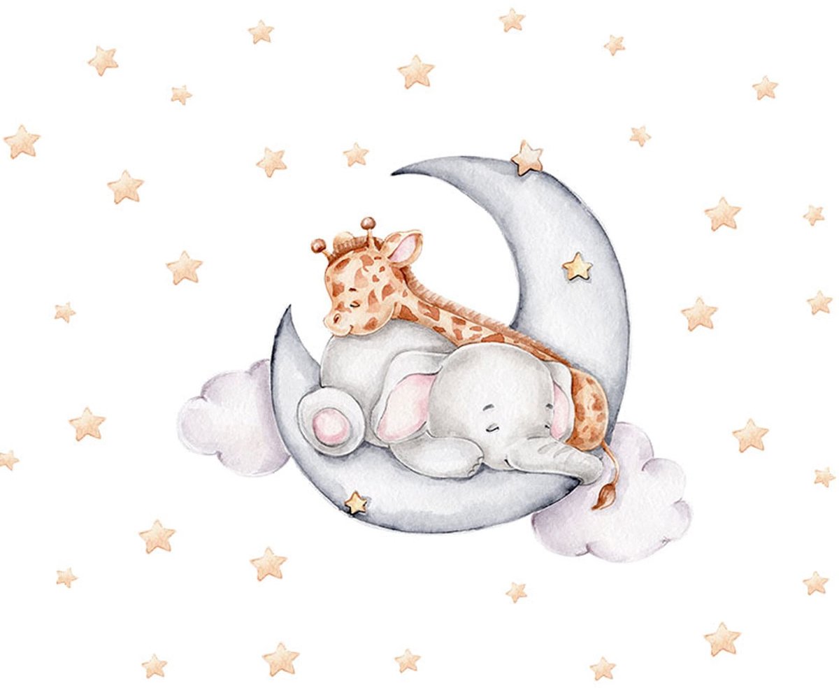 Dailygoods- Muurstickers Dieren - Giraffe/Olifant - Kinderkamer Decoratie - Muurdecoratie - PVC - 80 x 64 cm - Muurtattoo